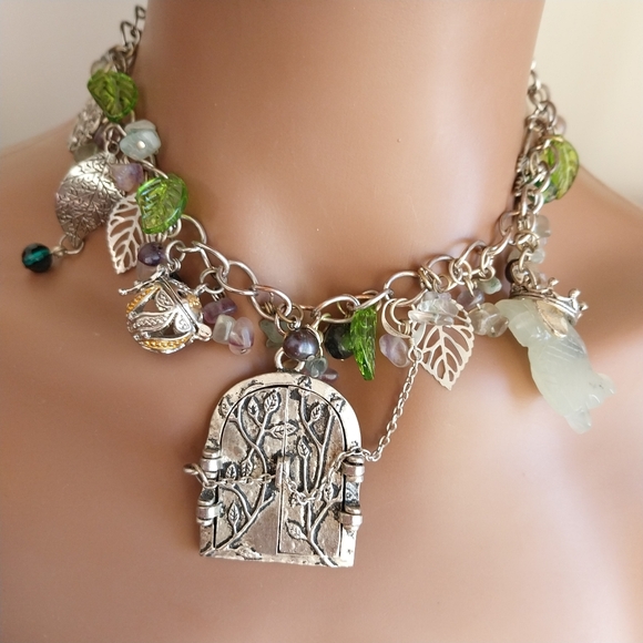 Silver and Green Charm Necklace - Picture 6 of 14